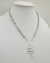Load image into Gallery viewer, Boulder Opal, Pearl and White Topaz Triangle Necklace