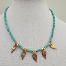 Load image into Gallery viewer, Turquoise and Handcrafted Leaves Necklace