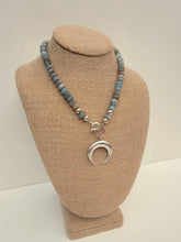 Load image into Gallery viewer, Aquamarine Necklace with Sterling Crescent Moon
