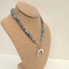 Load image into Gallery viewer, Aquamarine Necklace with Sterling Crescent Moon