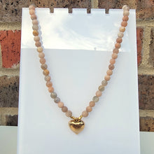 Load image into Gallery viewer, Pink Moonstone Bronze Heart Necklace