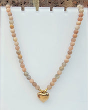 Load image into Gallery viewer, Pink Moonstone Bronze Heart Necklace