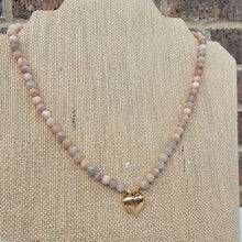 Load image into Gallery viewer, Pink Moonstone Bronze Heart Necklace