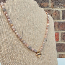 Load image into Gallery viewer, Pink Moonstone Bronze Heart Necklace