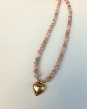 Load image into Gallery viewer, Pink Moonstone Bronze Heart Necklace