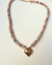 Load image into Gallery viewer, Pink Moonstone Bronze Heart Necklace