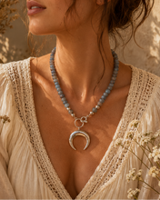 Load image into Gallery viewer, Aquamarine Necklace with Sterling Crescent Moon