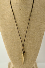 Load image into Gallery viewer, Bronze Spike Necklace on Brown Leather Cord