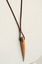 Load image into Gallery viewer, Bronze Spike Necklace on Brown Leather Cord