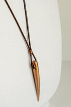 Load image into Gallery viewer, Bronze Spike Necklace on Brown Leather Cord