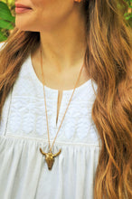 Load image into Gallery viewer, Bronze Cow Skull Necklace