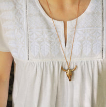 Load image into Gallery viewer, Bronze Cow Skull Necklace