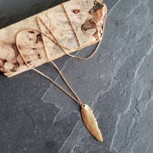 Load image into Gallery viewer, Long Bronze Feather Necklace