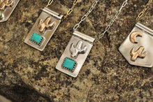 Load image into Gallery viewer, Sterling Saguaro Cactus Banner Necklace with Kingman Turquoise