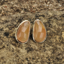 Load image into Gallery viewer, Peach Sapphire Stud Earrings