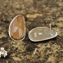 Load image into Gallery viewer, Peach Sapphire Stud Earrings