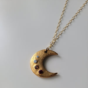 Bronze Crescent Moon Necklace with Multicolor CZ's