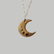 Load image into Gallery viewer, Bronze Crescent Moon Necklace with Multicolor CZ&#39;s
