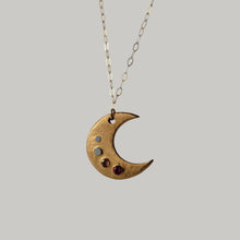 Load image into Gallery viewer, Bronze Crescent Moon Necklace with Multicolor CZ&#39;s
