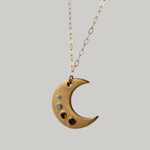 Load image into Gallery viewer, Bronze Crescent Moon Necklace with Multicolor CZ&#39;s
