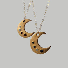 Load image into Gallery viewer, Bronze Crescent Moon Necklace with Multicolor CZ&#39;s
