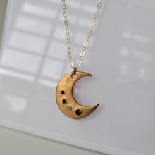 Load image into Gallery viewer, Bronze Crescent Moon Necklace with Multicolor CZ&#39;s
