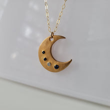 Load image into Gallery viewer, Bronze Crescent Moon Necklace with Multicolor CZ&#39;s
