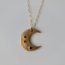 Load image into Gallery viewer, Bronze Crescent Moon Necklace with Multicolor CZ&#39;s
