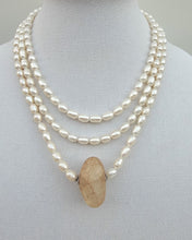 Load image into Gallery viewer, Triple Strand Pearl Necklace with Amber Quartz
