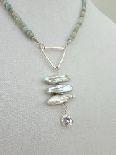 Load image into Gallery viewer, Boulder Opal, Pearl and White Topaz Triangle Necklace
