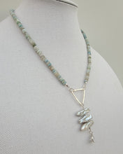 Load image into Gallery viewer, Boulder Opal, Pearl and White Topaz Triangle Necklace
