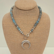Load image into Gallery viewer, Aquamarine Necklace with Sterling Crescent Moon
