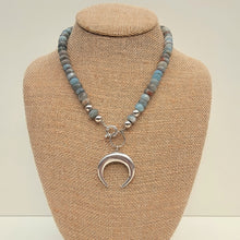 Load image into Gallery viewer, Aquamarine Necklace with Sterling Crescent Moon
