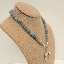Load image into Gallery viewer, Aquamarine Necklace with Sterling Crescent Moon
