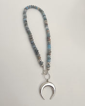 Load image into Gallery viewer, Aquamarine Necklace with Sterling Crescent Moon
