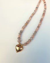 Load image into Gallery viewer, Pink Moonstone Bronze Heart Necklace
