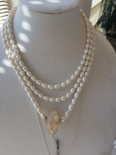 Load image into Gallery viewer, Triple Strand Pearl Necklace with Amber Quartz

