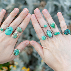 Turquoise Statement Ring with Dagger Bezel - Size 7