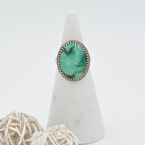 Oval Turquoise & Sterling Silver Statement Ring - Size 8