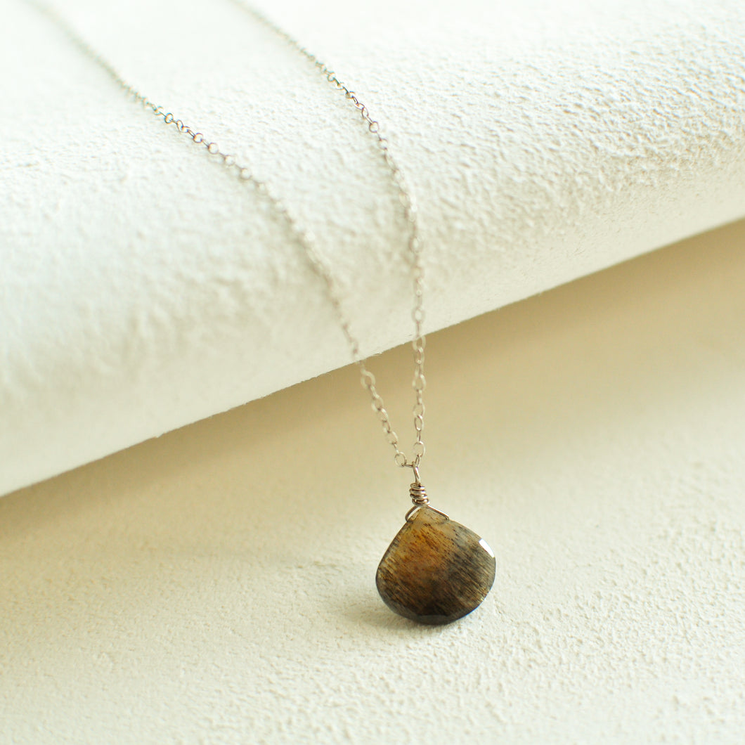 Brown Moonstone Teardrop Necklace