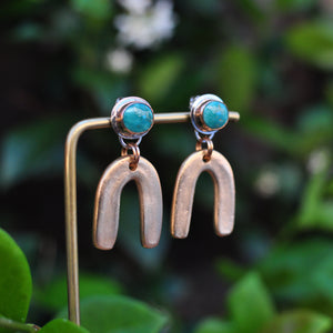 Morning Star Turquoise and Bronze Arch Earrings