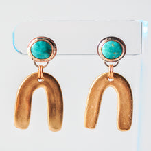 Load image into Gallery viewer, Morning Star Turquoise and Bronze Arch Earrings

