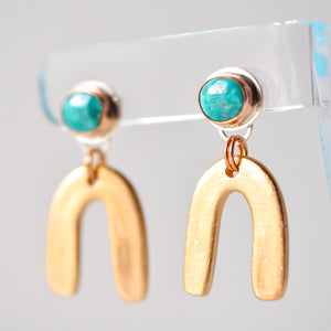 Morning Star Turquoise and Bronze Arch Earrings