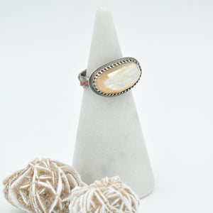 Mother of Pearl Statement Ring with Decorative Band - Size 7