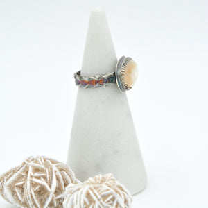 Mother of Pearl Statement Ring with Decorative Band - Size 7