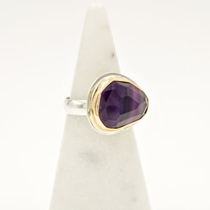 Mixed Metal Faceted Fluorite Ring - Size 8