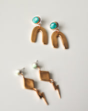 Load image into Gallery viewer, Morning Star Turquoise and Bronze Arch Earrings
