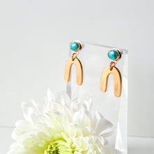 Load image into Gallery viewer, Morning Star Turquoise and Bronze Arch Earrings
