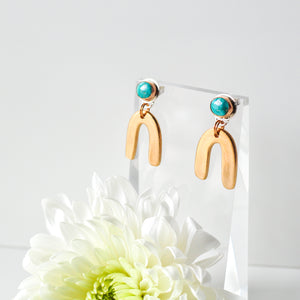Morning Star Turquoise and Bronze Arch Earrings