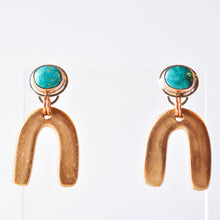 Load image into Gallery viewer, Morning Star Turquoise and Bronze Arch Earrings
